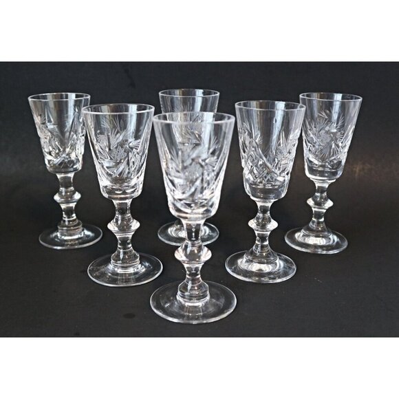 6 Vintage Pinwheel Crystal Liqueur Stemmed Glasses Liquor Cordial Barware - Picture 1 of 5